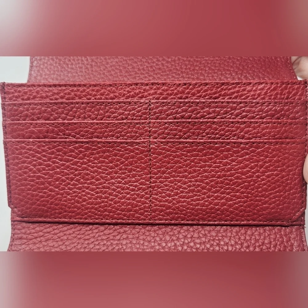 Willsons Leather Red Pebbled Leather Wallet Threefold Credit Card ID Checkbook